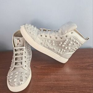PARRAZO Metallic Silver Studded High-Top Sneakers Size 9.5 NWOT UNISEX